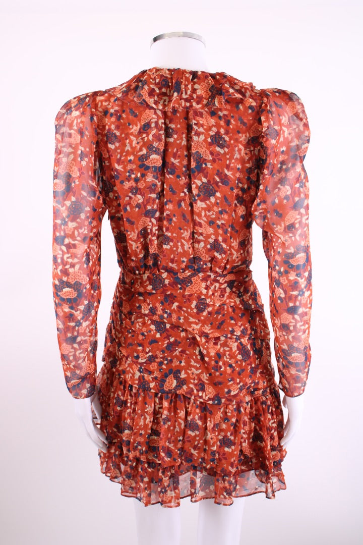 Ulla Johnson L/S Floral Shimmer Dress Rust/ Navy 8