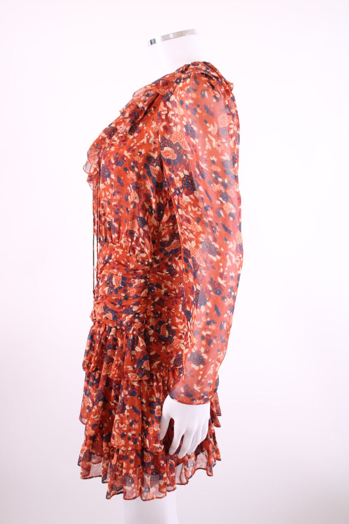 Ulla Johnson L/S Floral Shimmer Dress Rust/ Navy 8