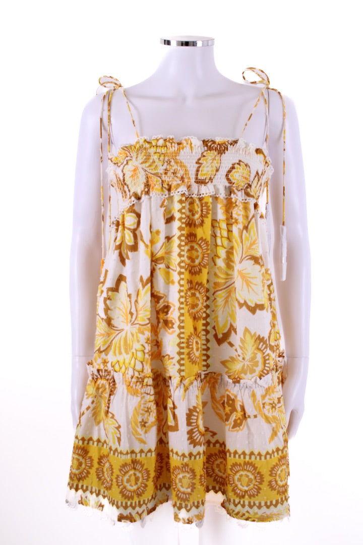 Farm Rio S/S Floral Aura Mini Dress Yellow/ White XS