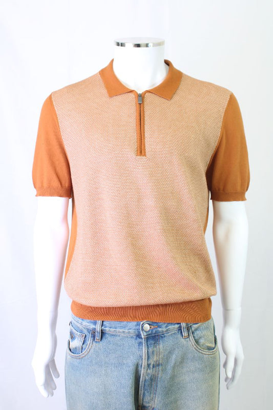 Canali Knitted Zip Polo Shirt Orange 52
