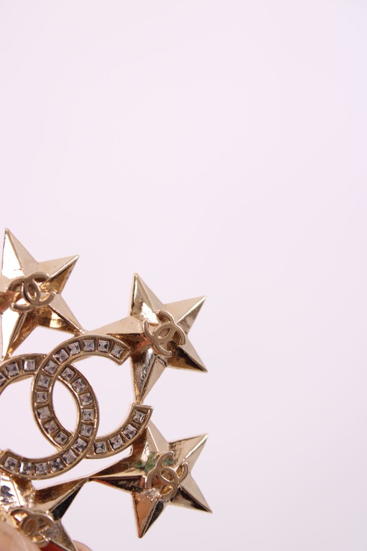Chanel Crystal Star Brooch Gold