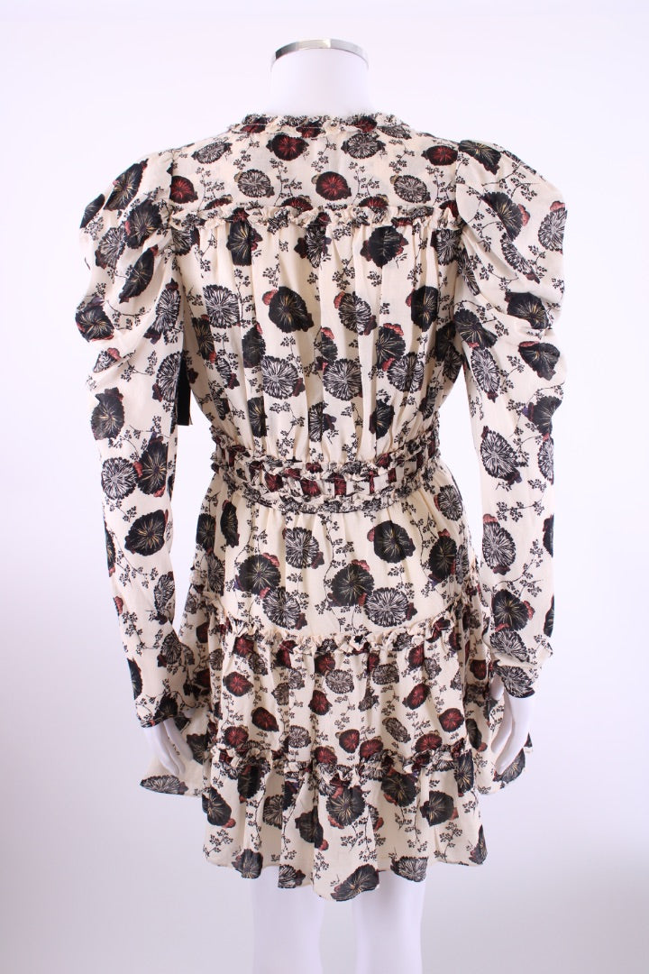 Ulla Johnson L/S Floral Ruched Dress Cream/ Black 6