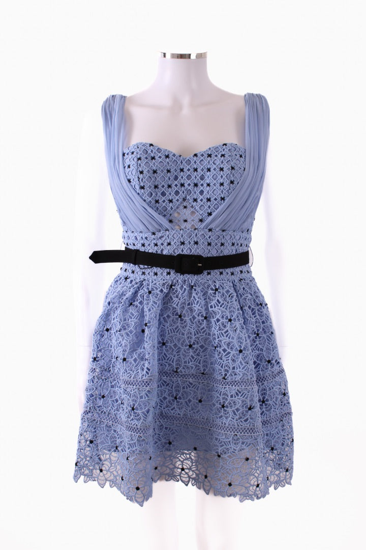 Self Portrait Starlet Rose Lace Dress Blue UK 4