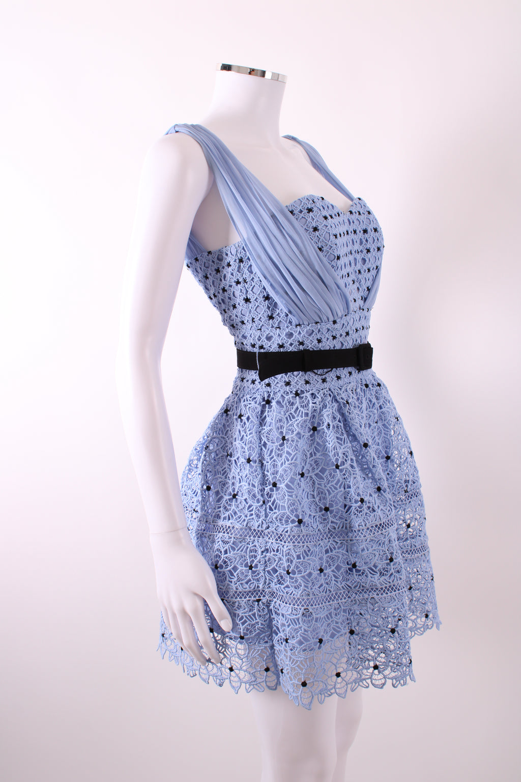 Self Portrait Starlet Rose Lace Dress Blue UK 4
