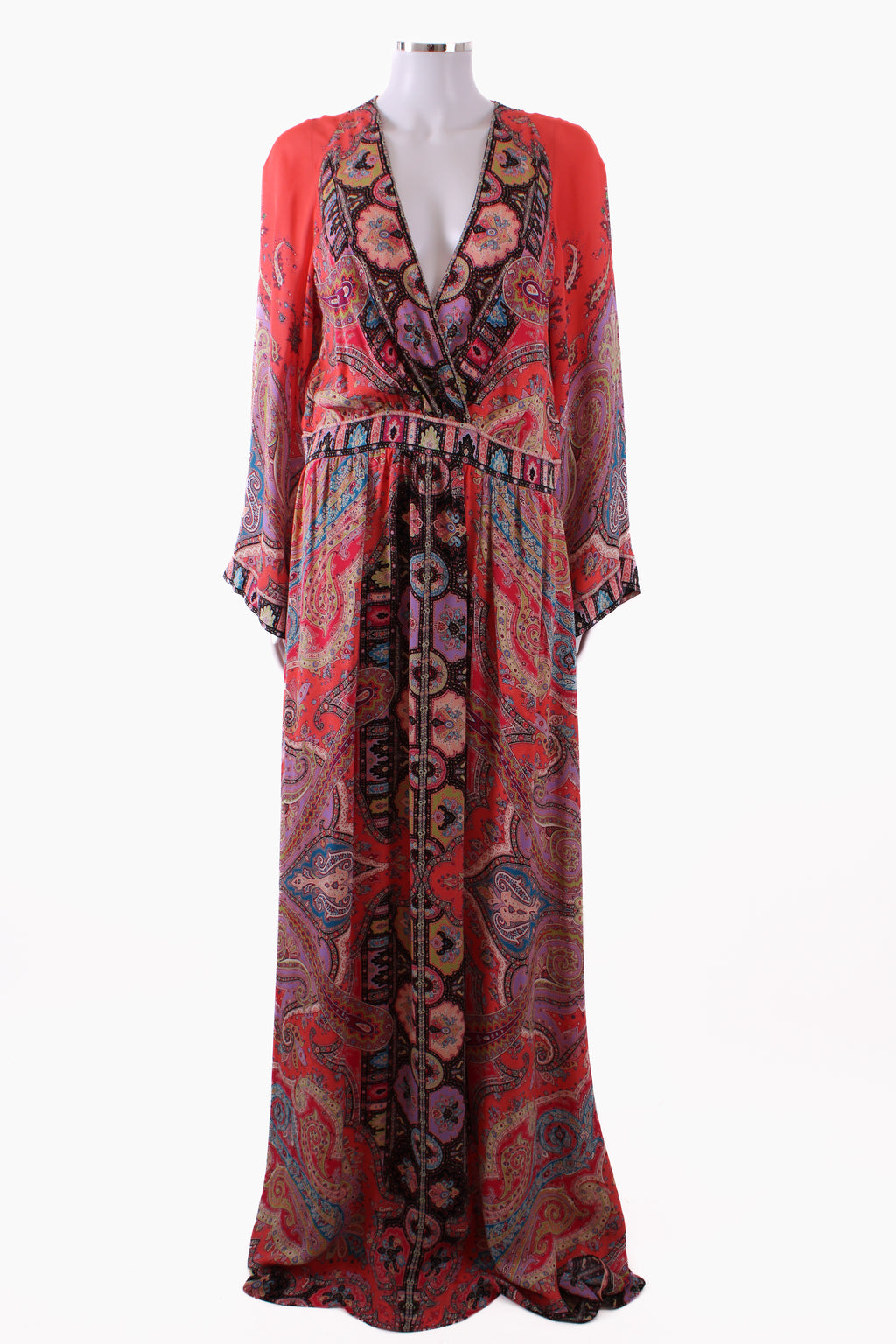 Etro L/S Paisley Maxi Dress Coral/ Lilac 16