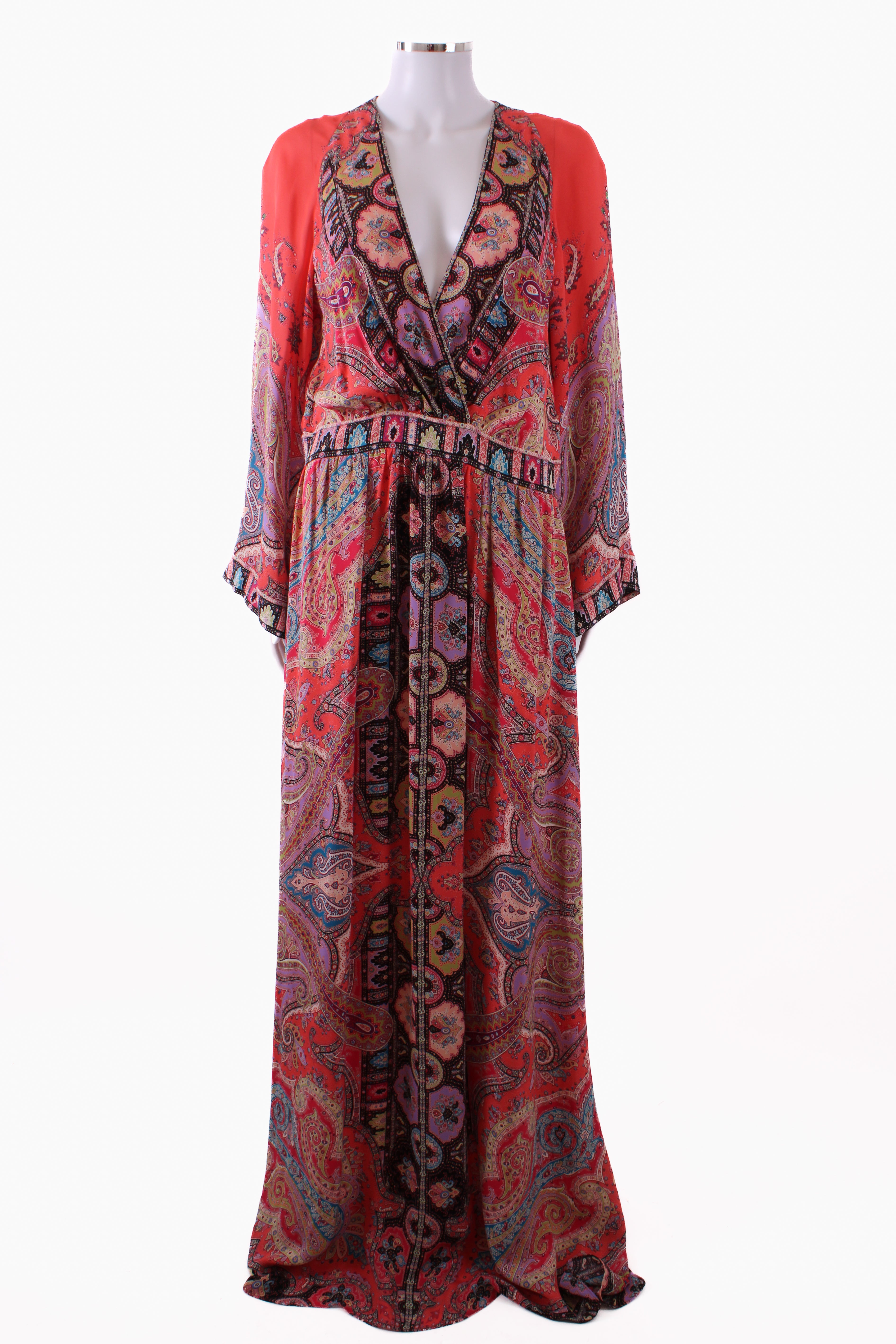 Etro L/S Paisley Maxi Dress Coral/ Lilac 16