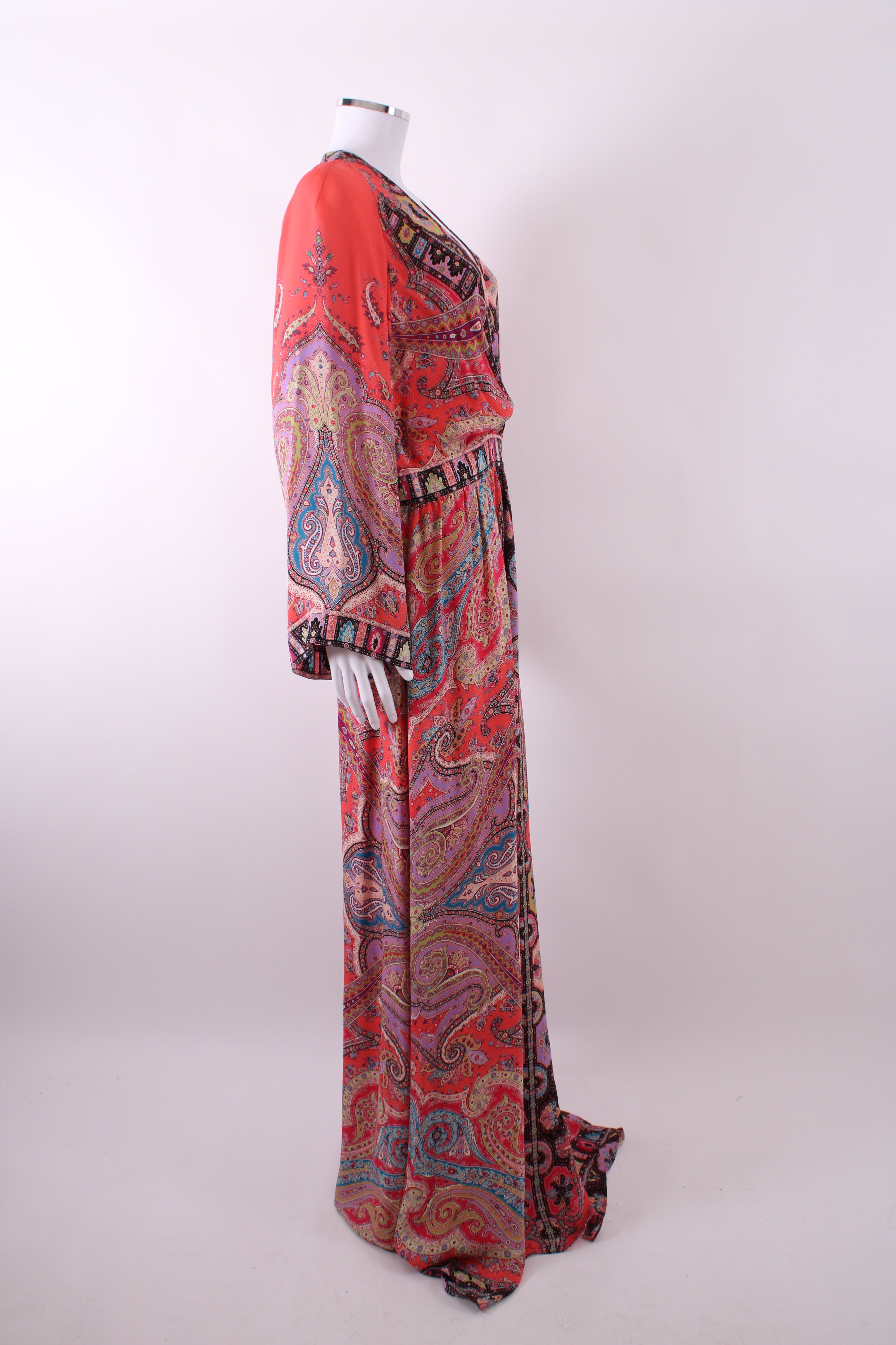 Etro L/S Paisley Maxi Dress Coral/ Lilac 16