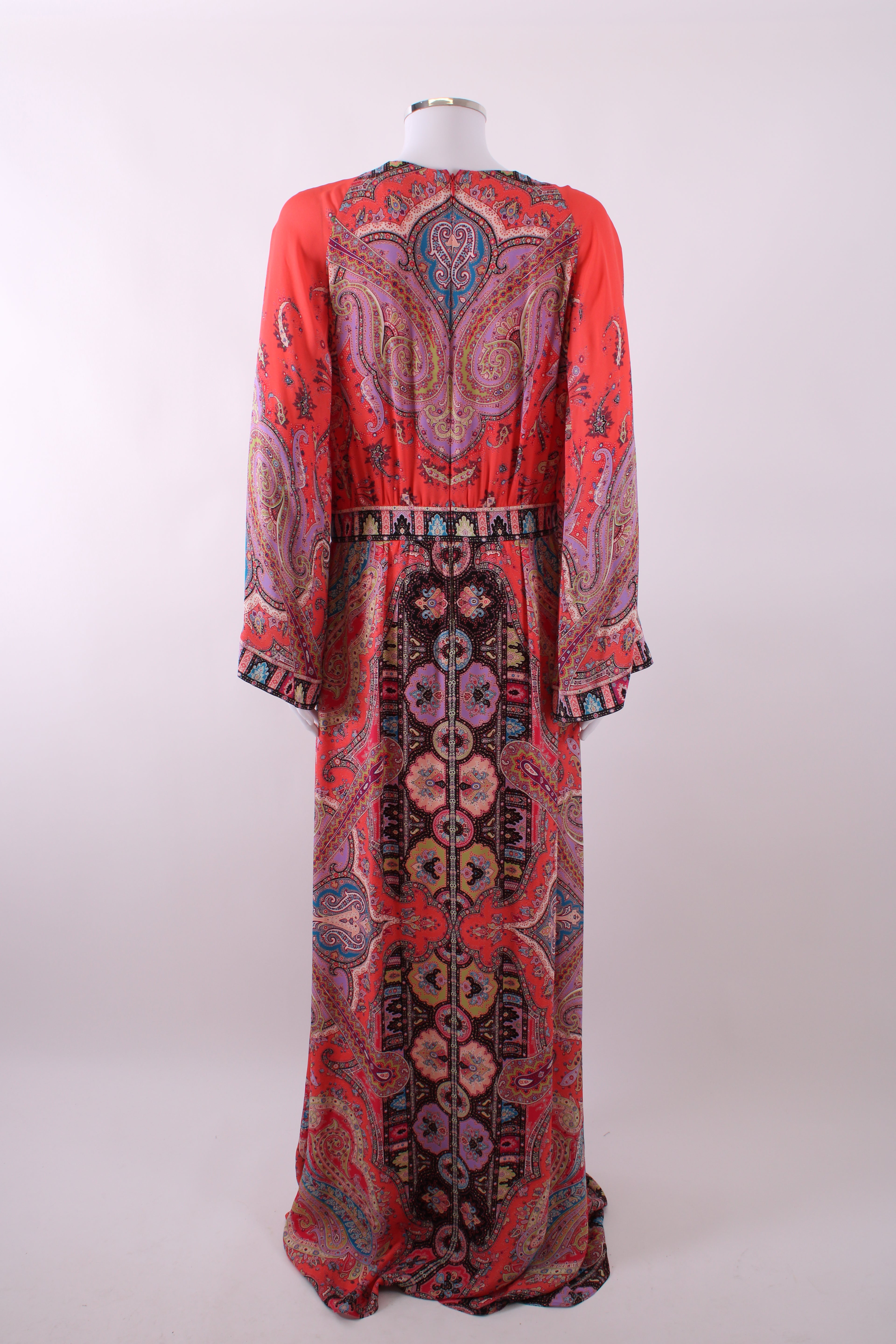Etro L/S Paisley Maxi Dress Coral/ Lilac 16