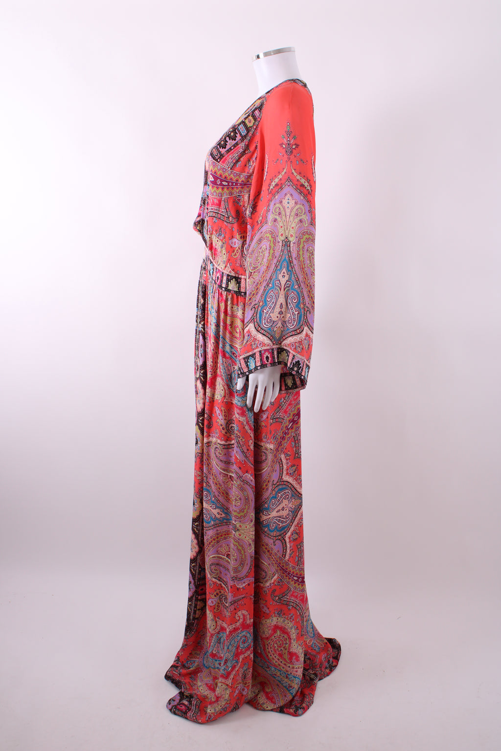 Etro L/S Paisley Maxi Dress Coral/ Lilac 16