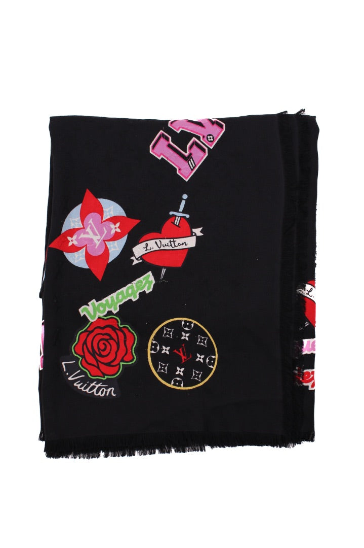 Louis Vuitton Monogram Stories Shawl Scarf Black