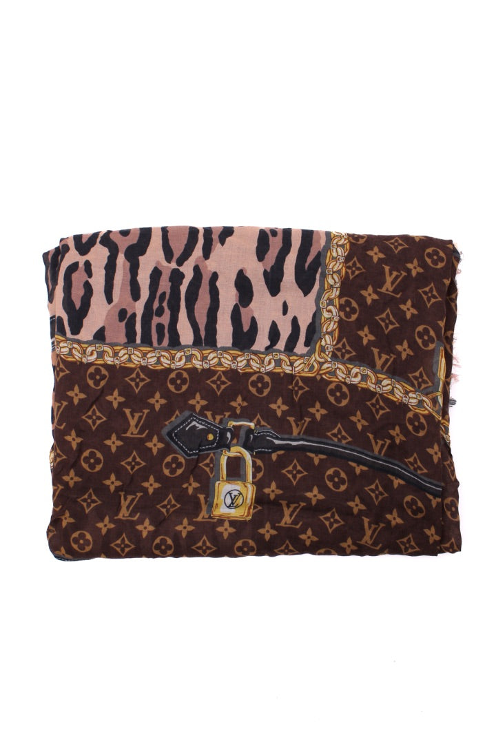 Louis Vuitton Monogram/ Leopard Print Scarf Beige/ Brown