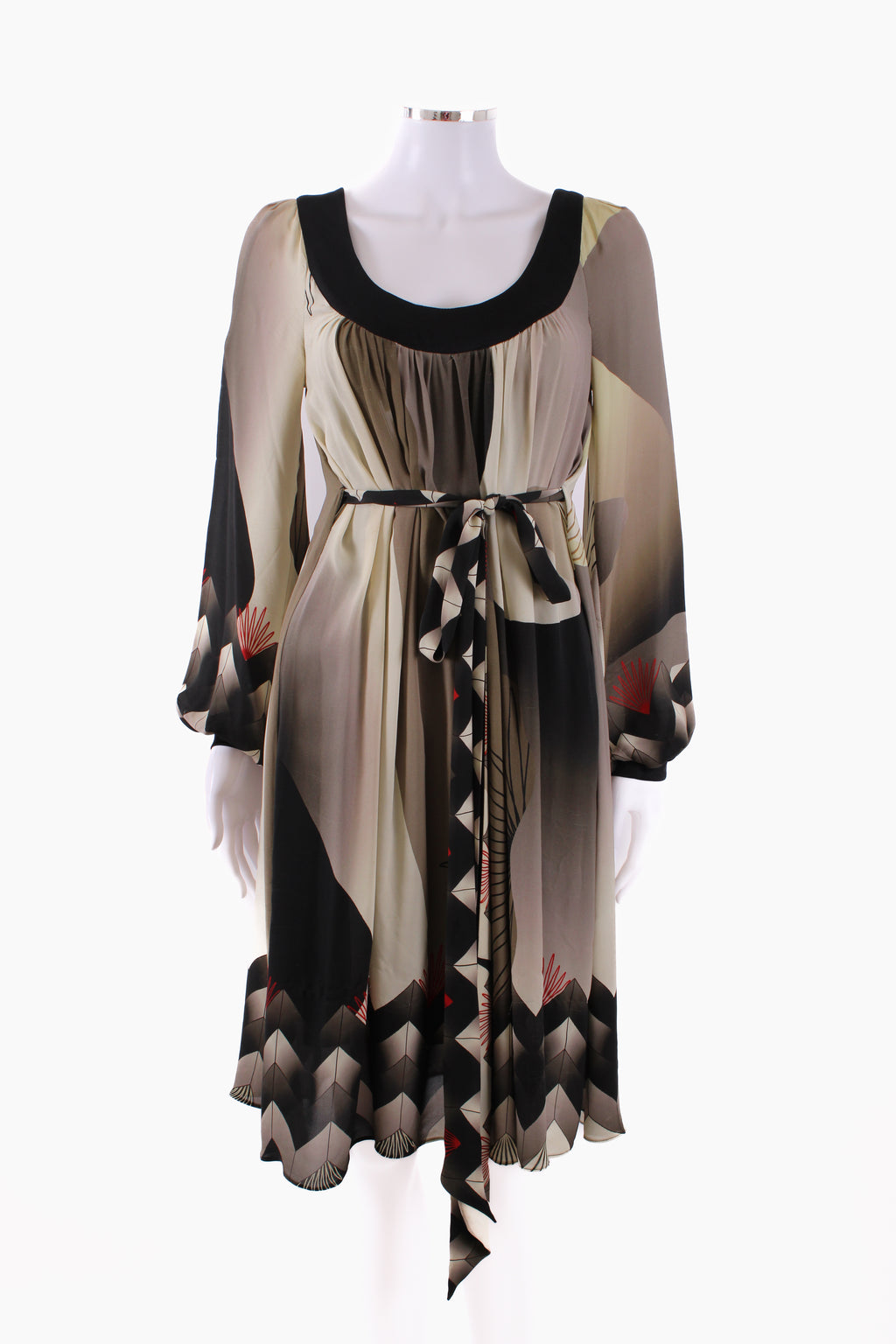 Arnett Sarah long sleeve silk print dress Black, green and red 10