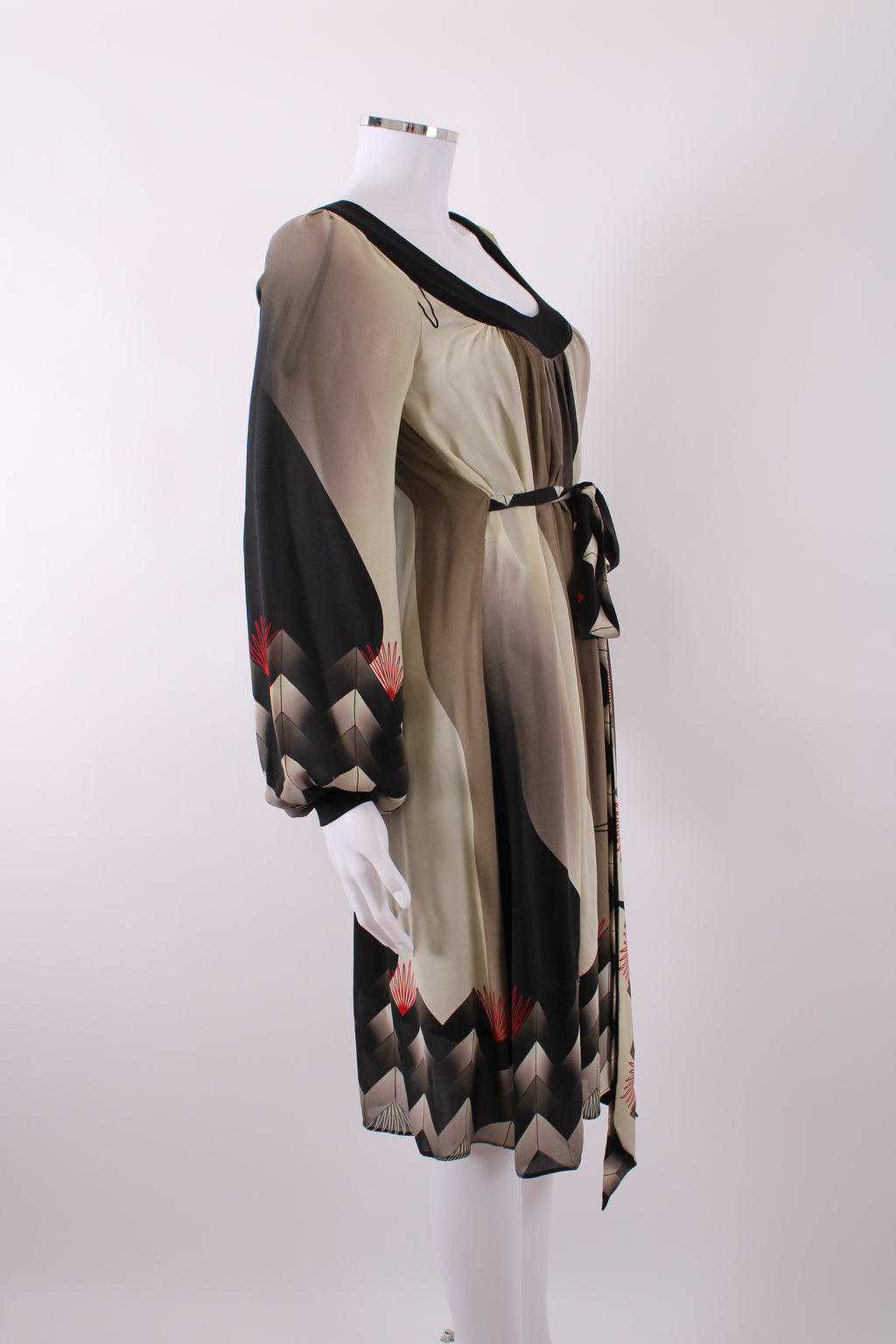 Arnett Sarah long sleeve silk print dress Black, green and red 10