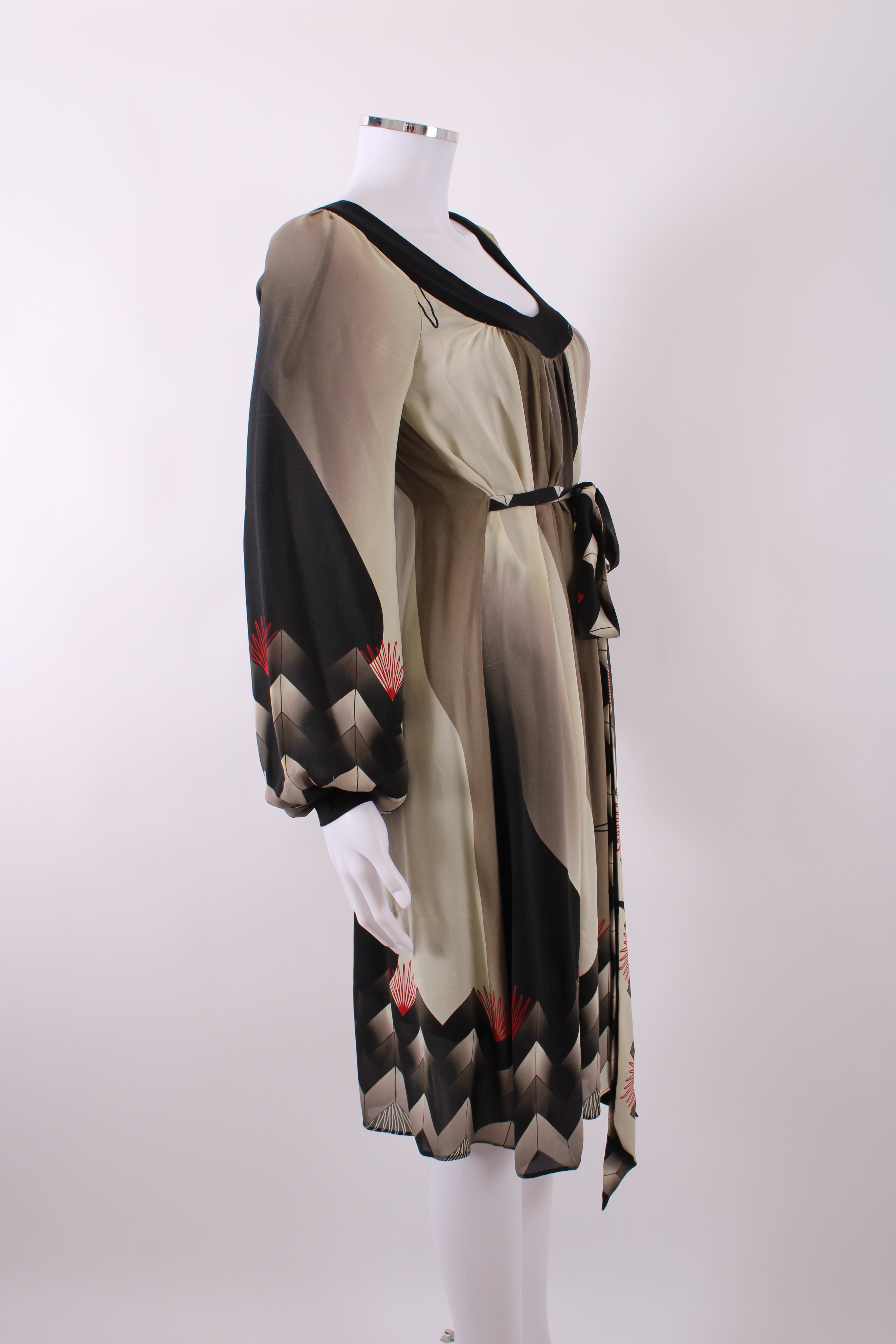 Arnett Sarah long sleeve silk print dress Black, green and red 10