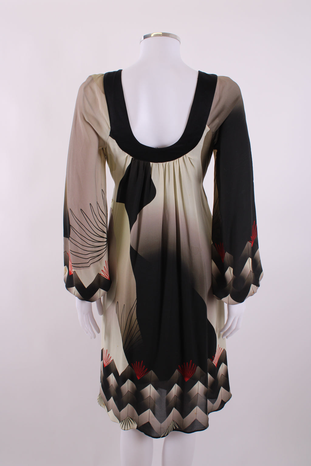 Arnett Sarah long sleeve silk print dress Black, green and red 10