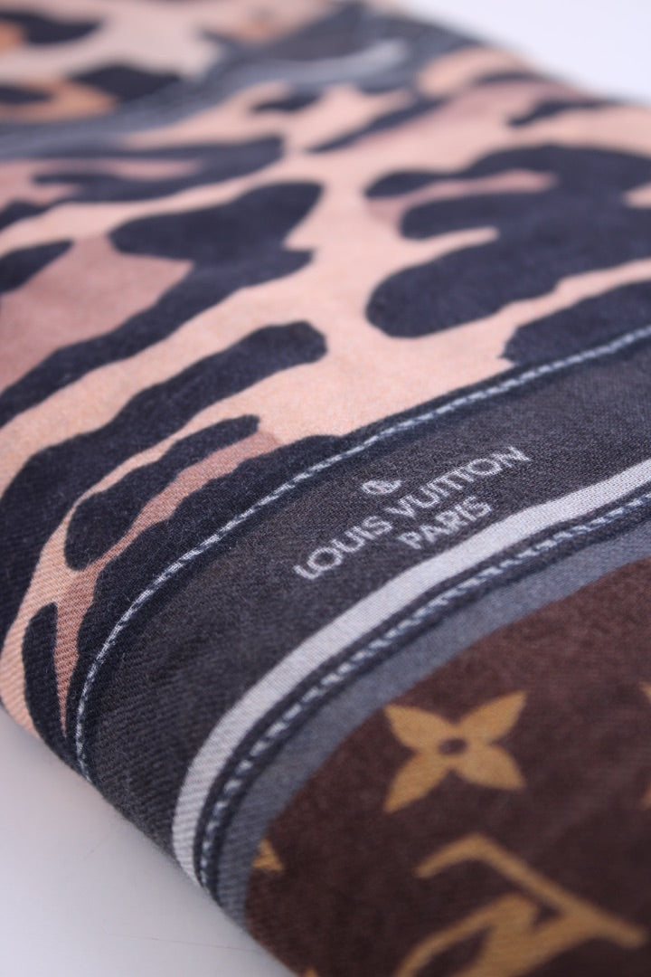 Louis Vuitton Monogram/ Leopard Print Scarf Beige/ Brown