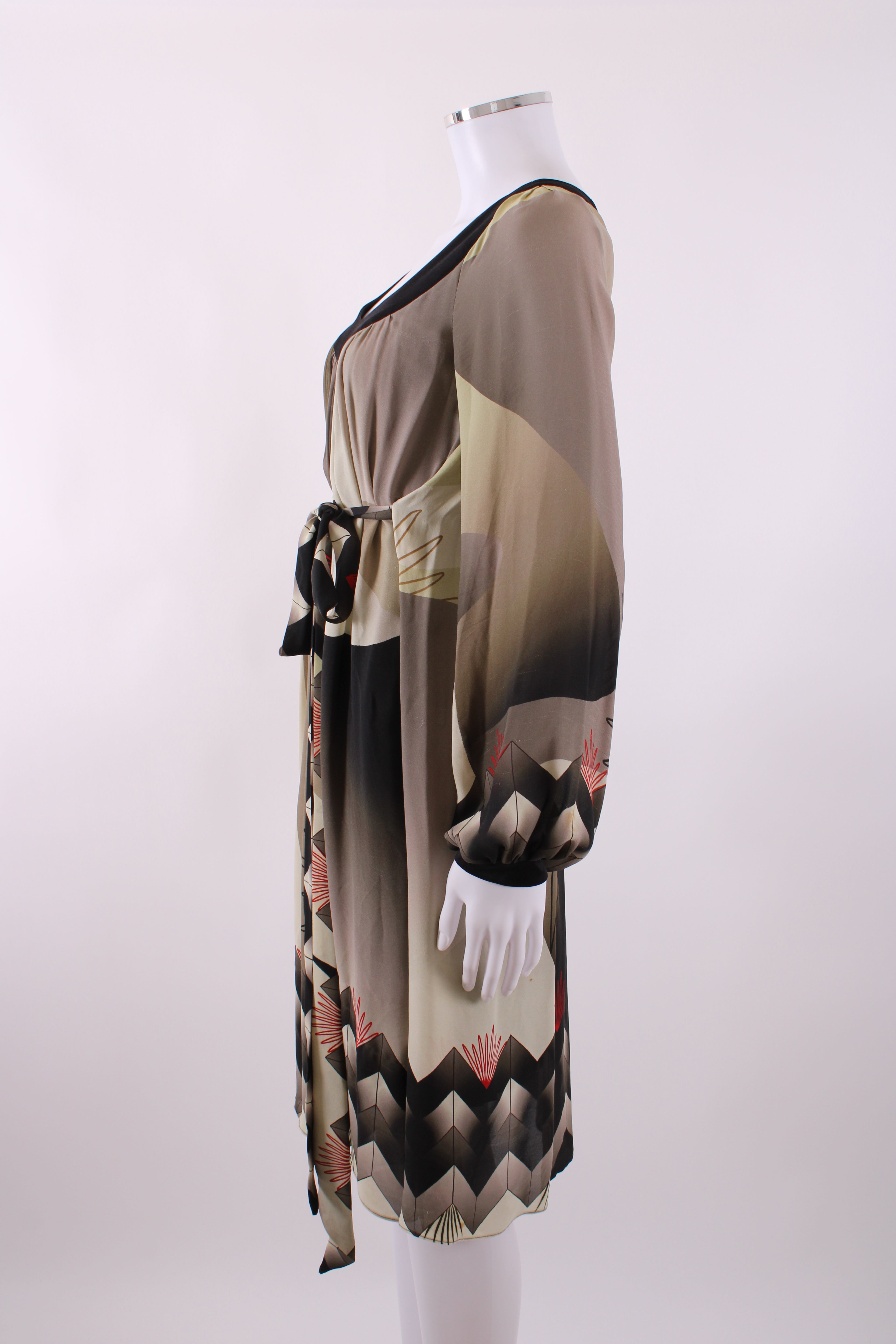 Arnett Sarah long sleeve silk print dress Black, green and red 10