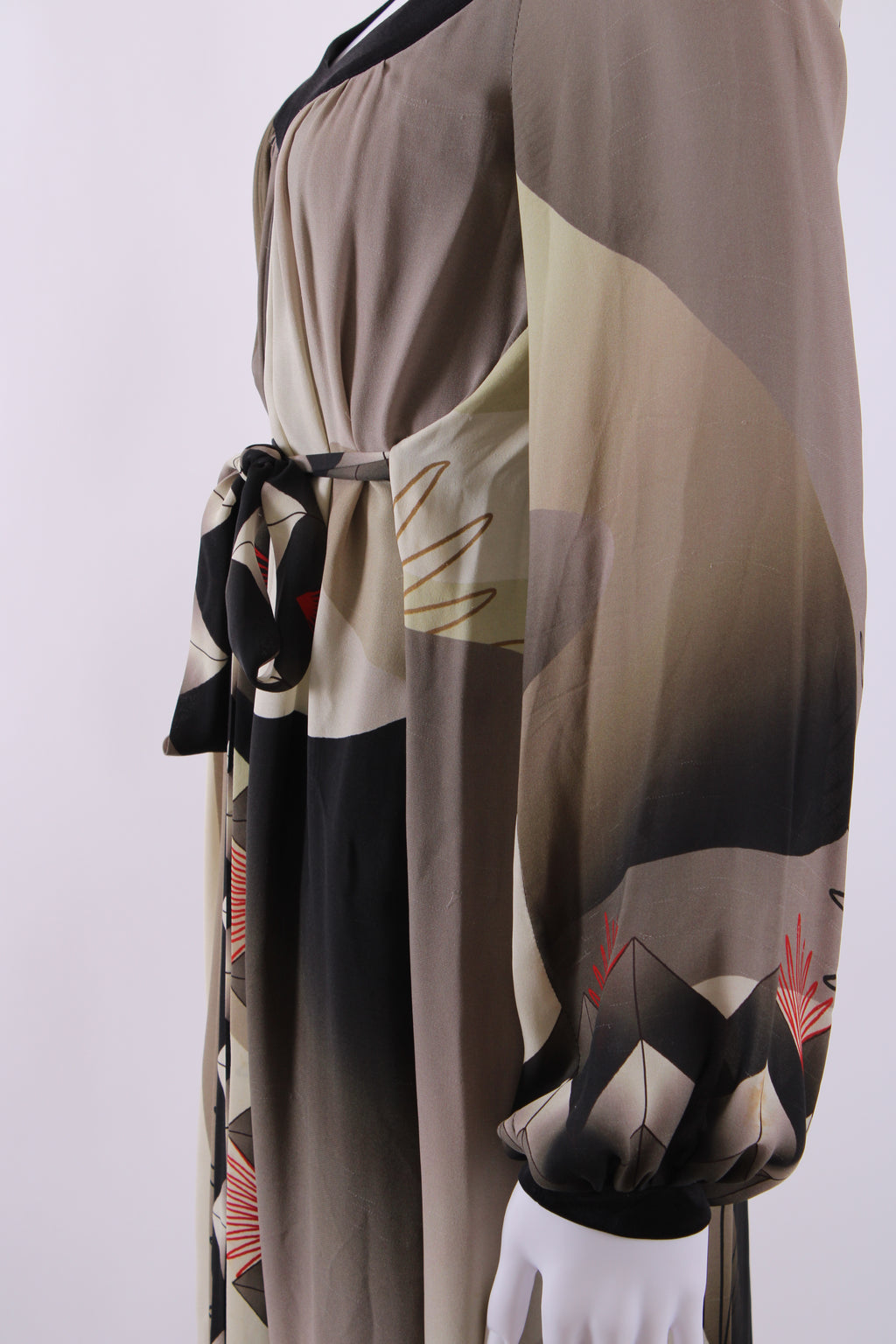 Arnett Sarah long sleeve silk print dress Black, green and red 10