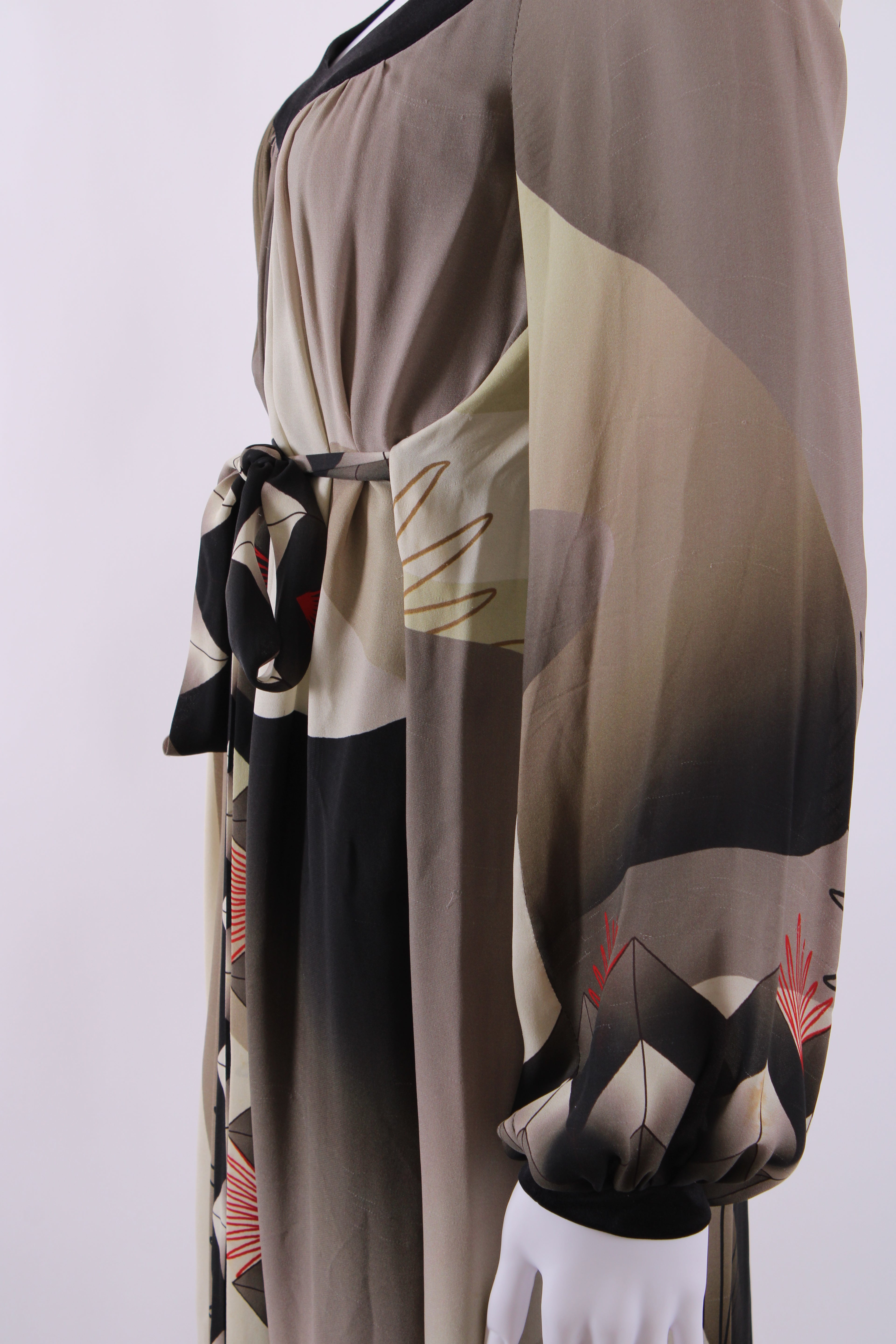 Arnett Sarah long sleeve silk print dress Black, green and red 10