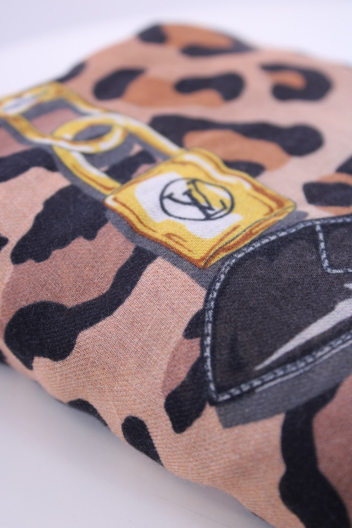Louis Vuitton Monogram/ Leopard Print Scarf Beige/ Brown
