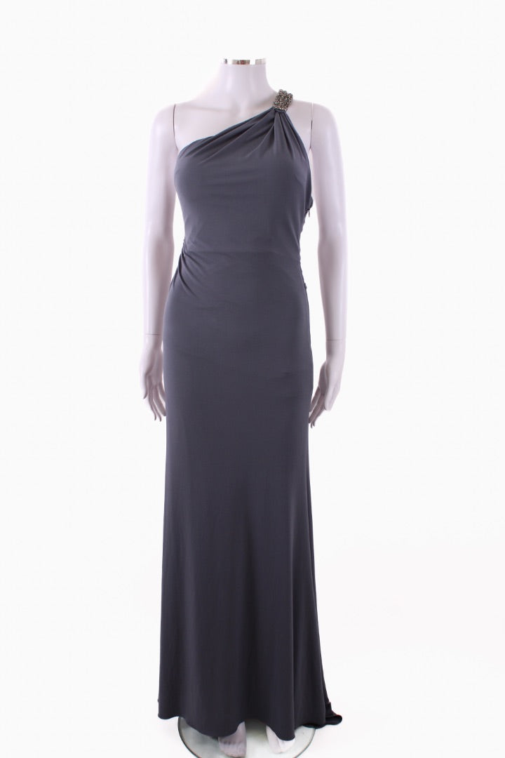 Sherri Hill One Shoulder Jewelled Maxi Dress Grey S