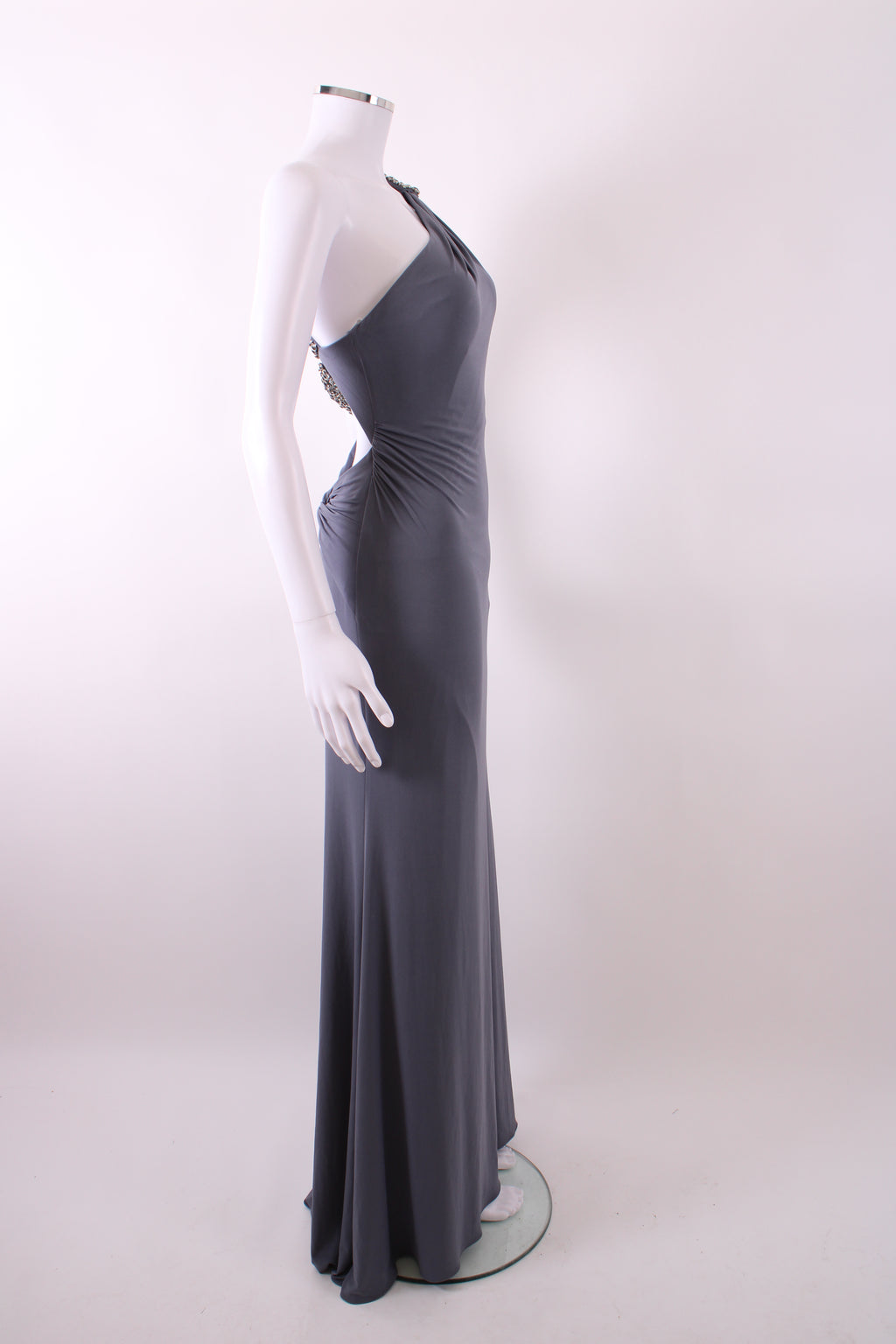 Sherri Hill One Shoulder Jewelled Maxi Dress Grey S