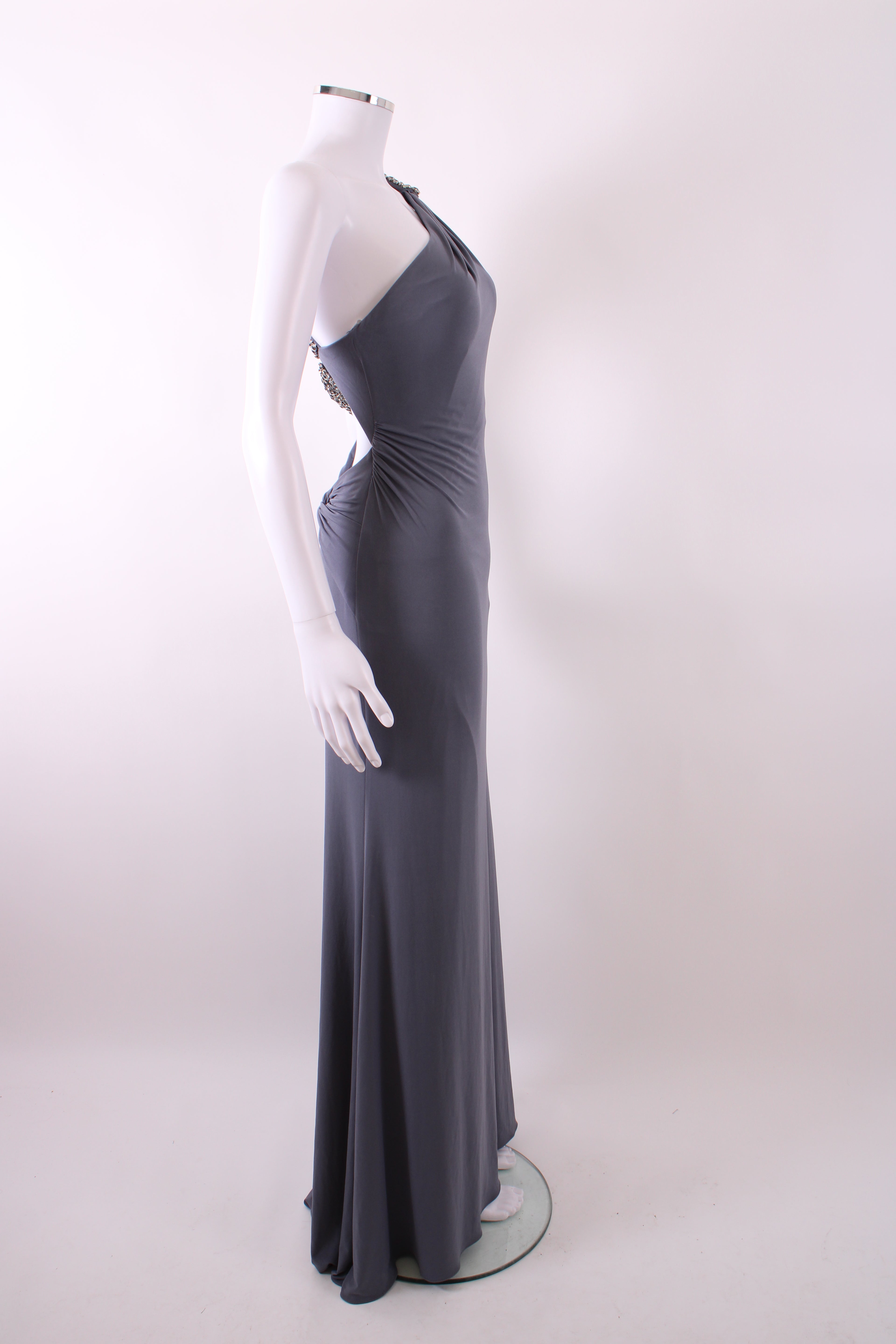 Sherri Hill One Shoulder Jewelled Maxi Dress Grey S
