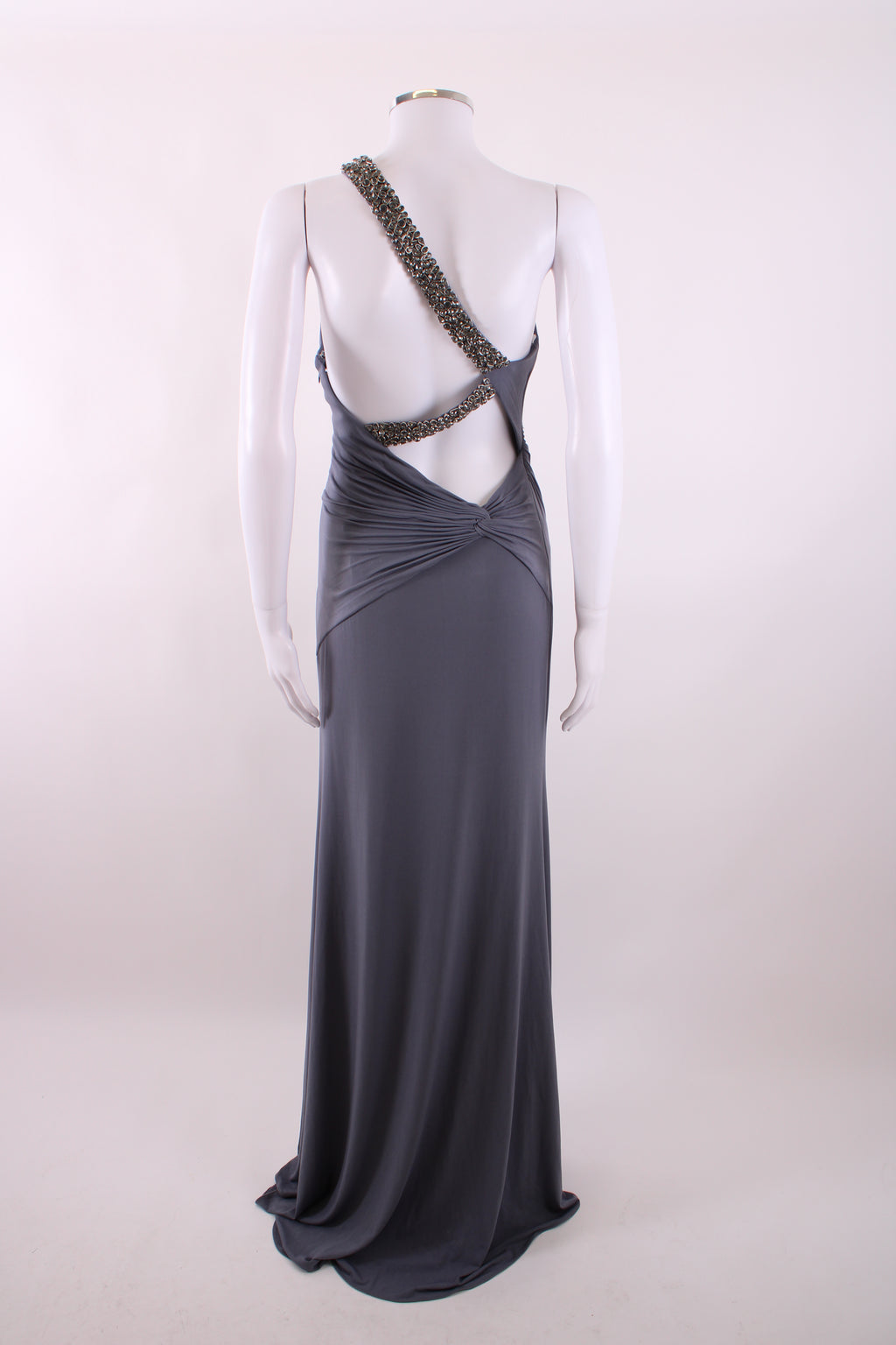 Sherri Hill One Shoulder Jewelled Maxi Dress Grey S