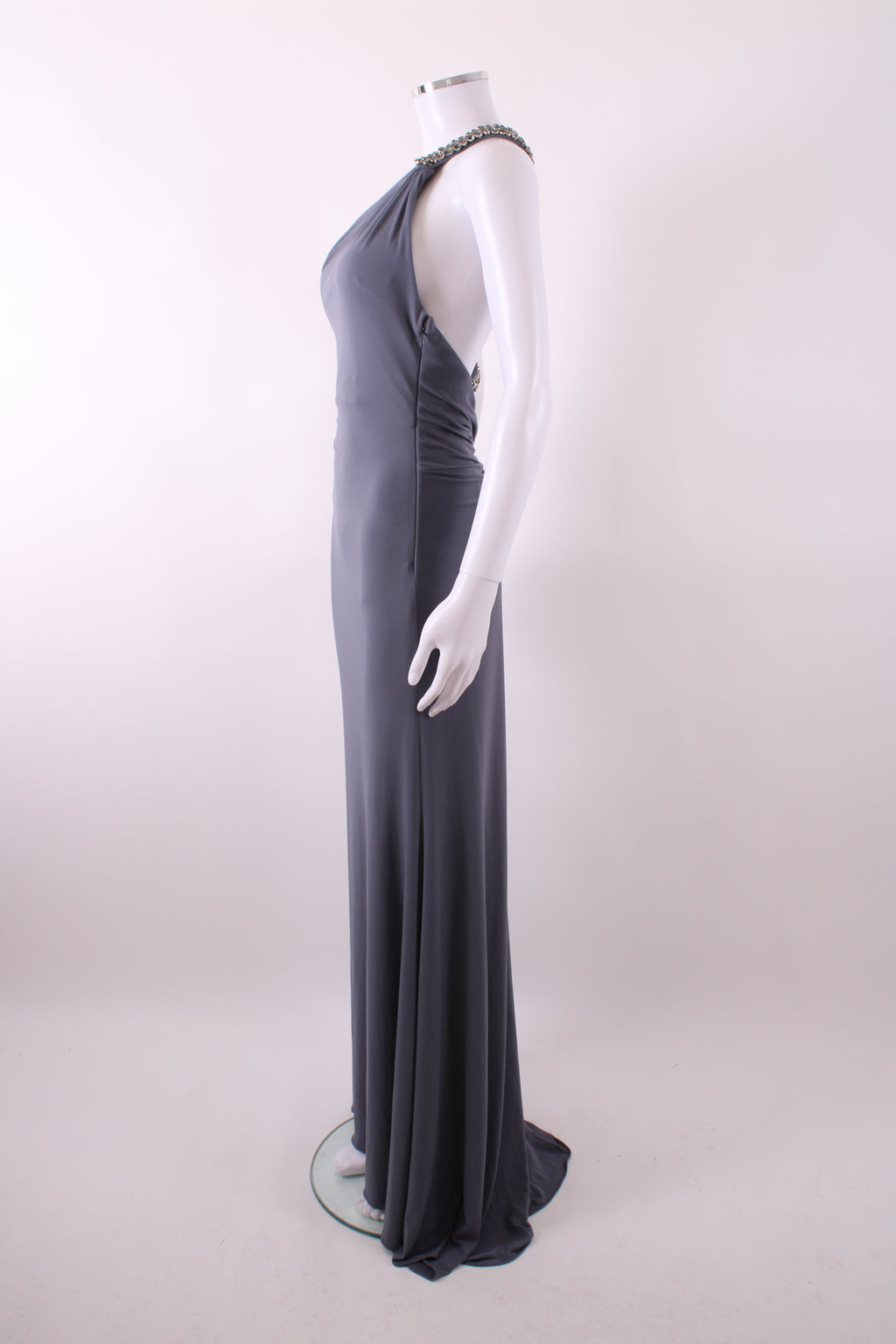 Sherri Hill One Shoulder Jewelled Maxi Dress Grey S