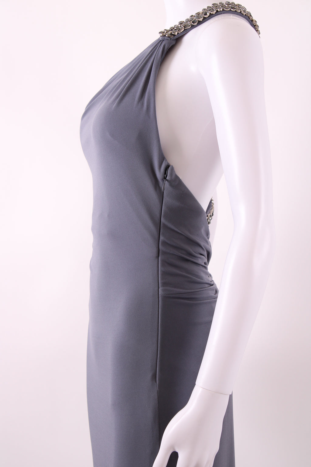 Sherri Hill One Shoulder Jewelled Maxi Dress Grey S