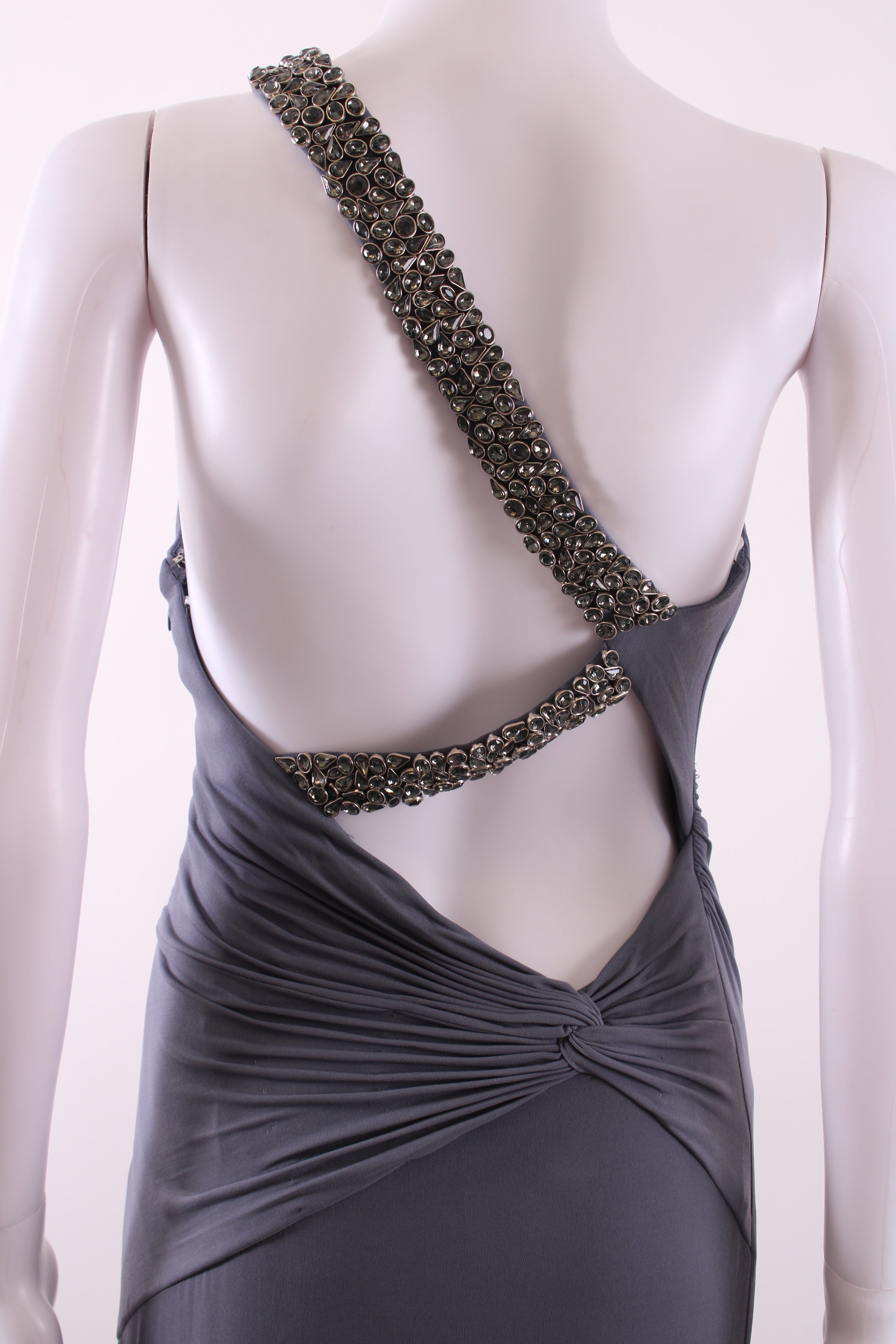 Sherri Hill One Shoulder Jewelled Maxi Dress Grey S