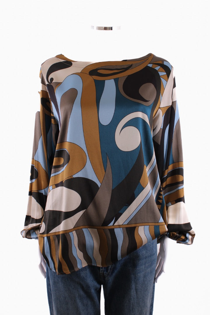 Charlotte Sparre L/S Print Blouse Blue/ Tan L
