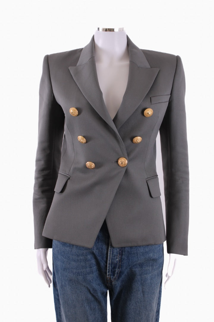 Balmain Double Breasted Gold Button Blazer Grey 36