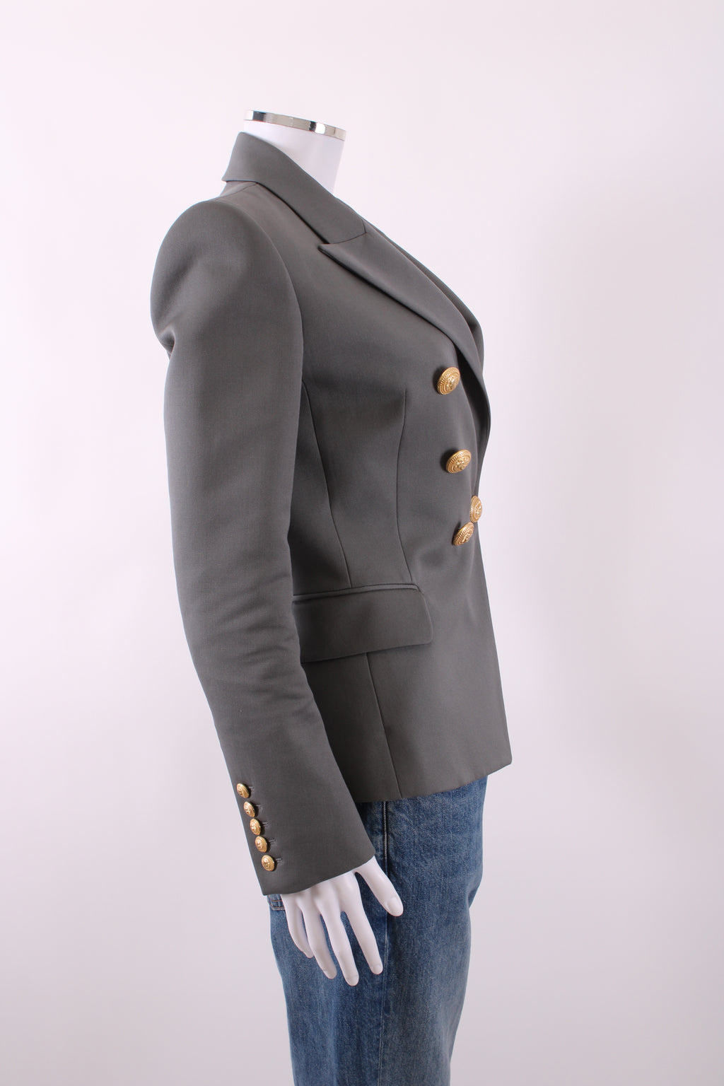 Balmain Double Breasted Gold Button Blazer Grey 36