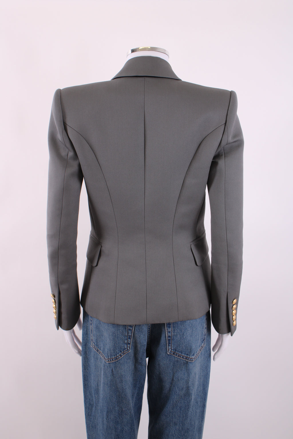 Balmain Double Breasted Gold Button Blazer Grey 36