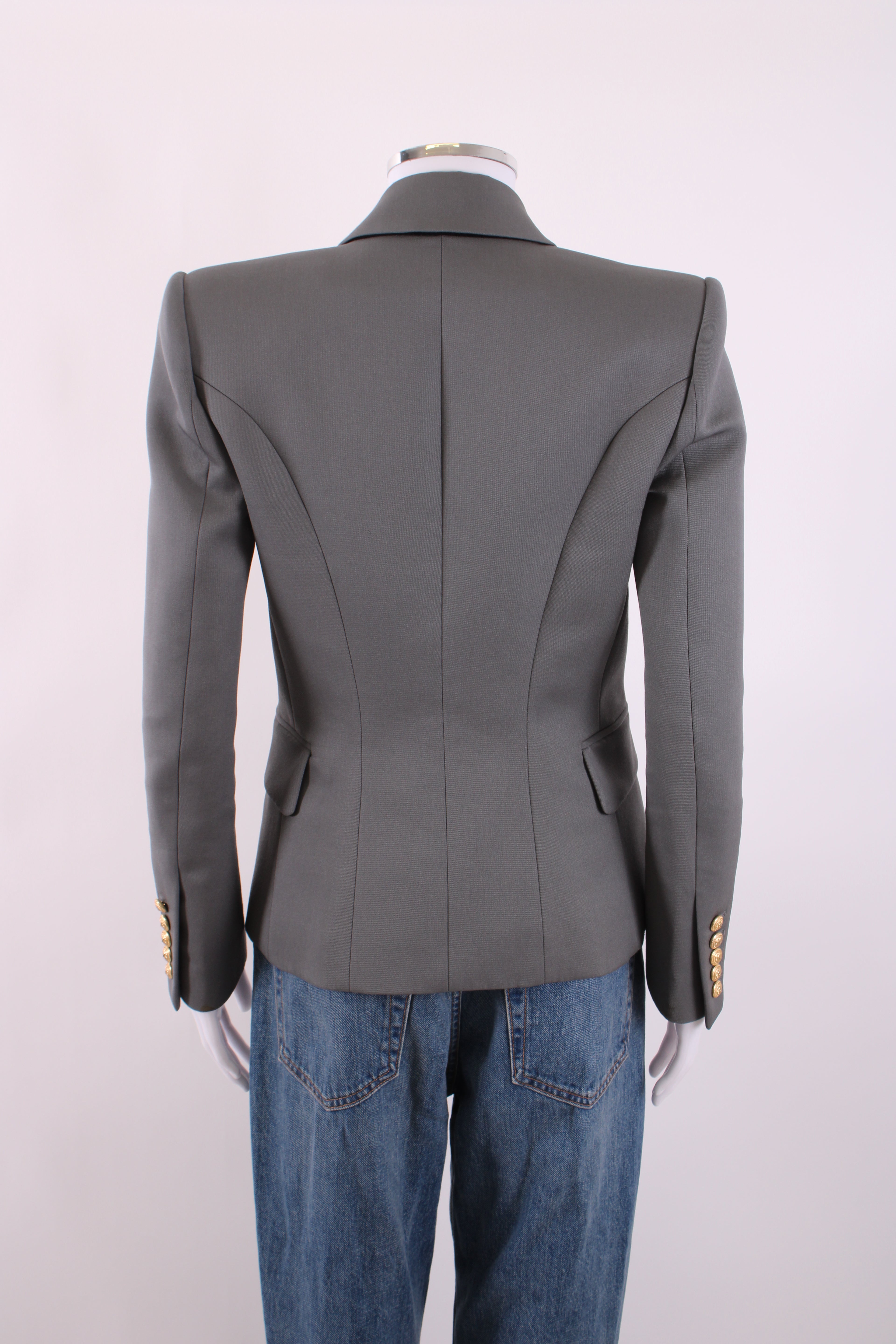 Balmain Double Breasted Gold Button Blazer Grey 36