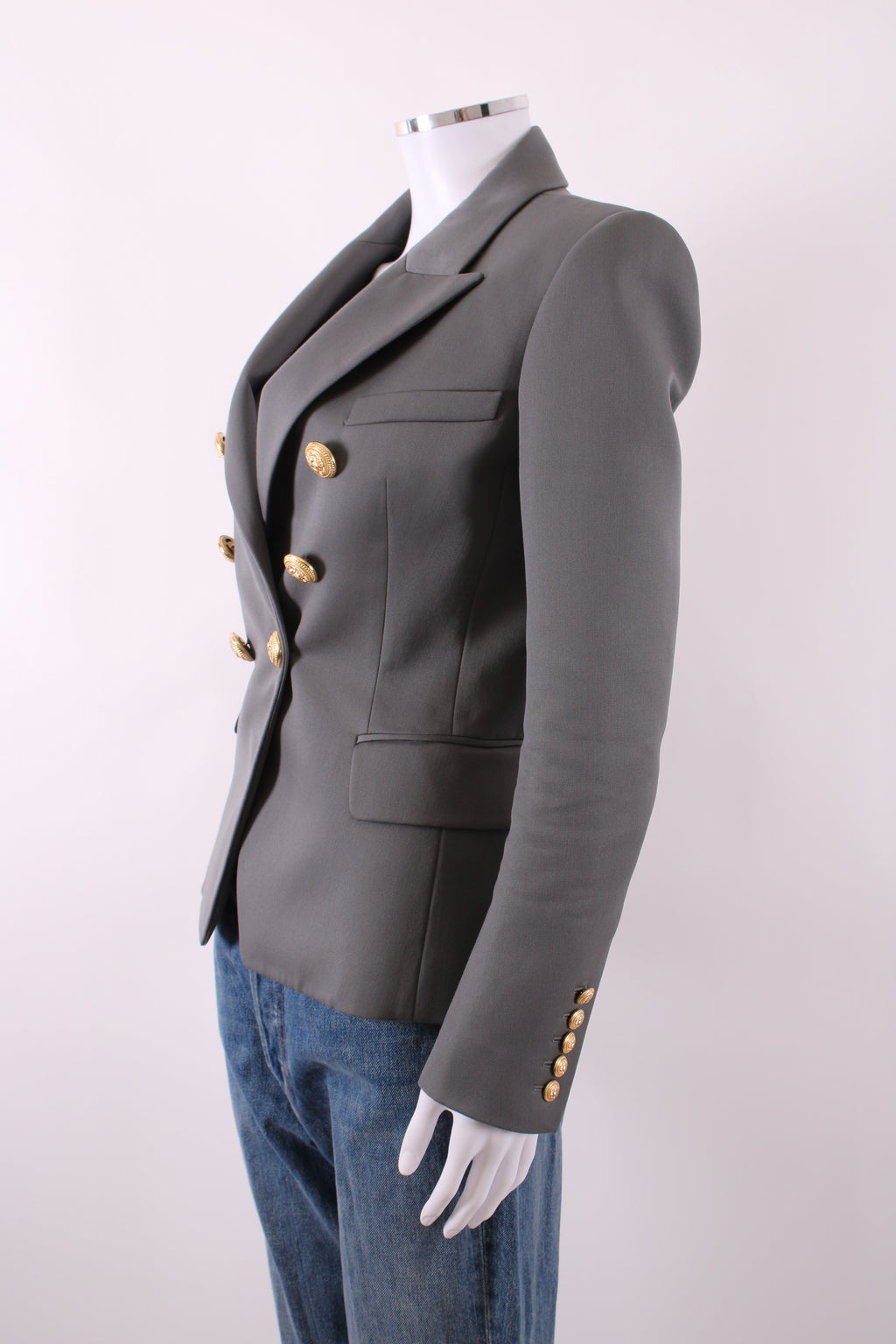 Balmain Double Breasted Gold Button Blazer Grey 36