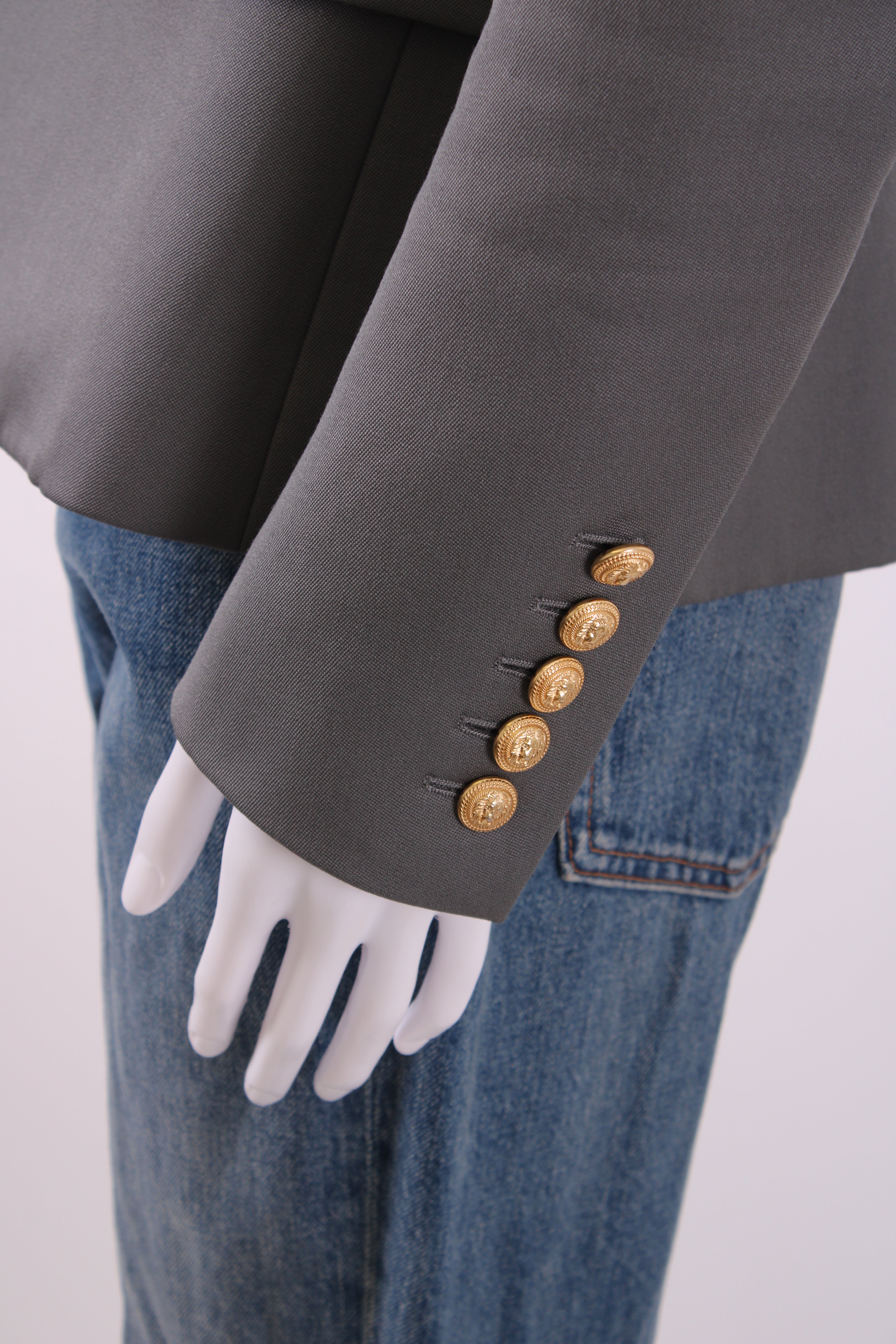 Balmain Double Breasted Gold Button Blazer Grey 36
