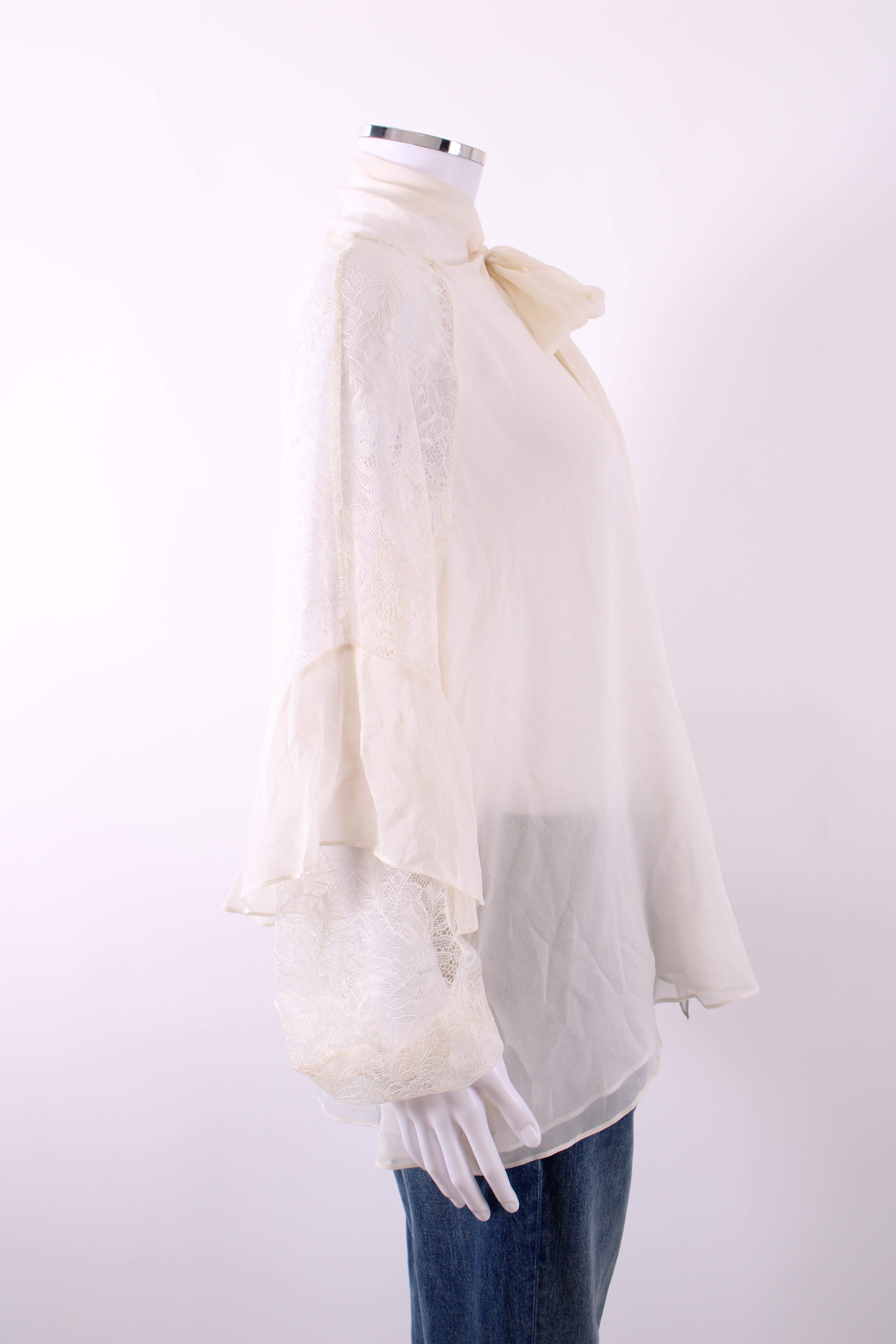 Diane Von Furstenberg Lace Silk Sleeve Blouse White M