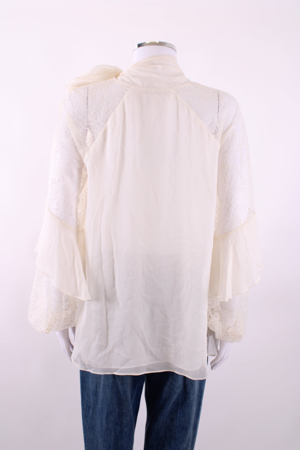 Diane Von Furstenberg Lace Silk Sleeve Blouse White M