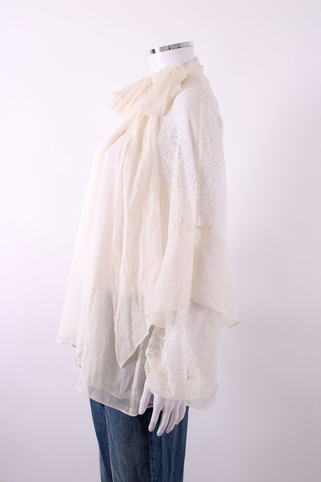 Diane Von Furstenberg Lace Silk Sleeve Blouse White M