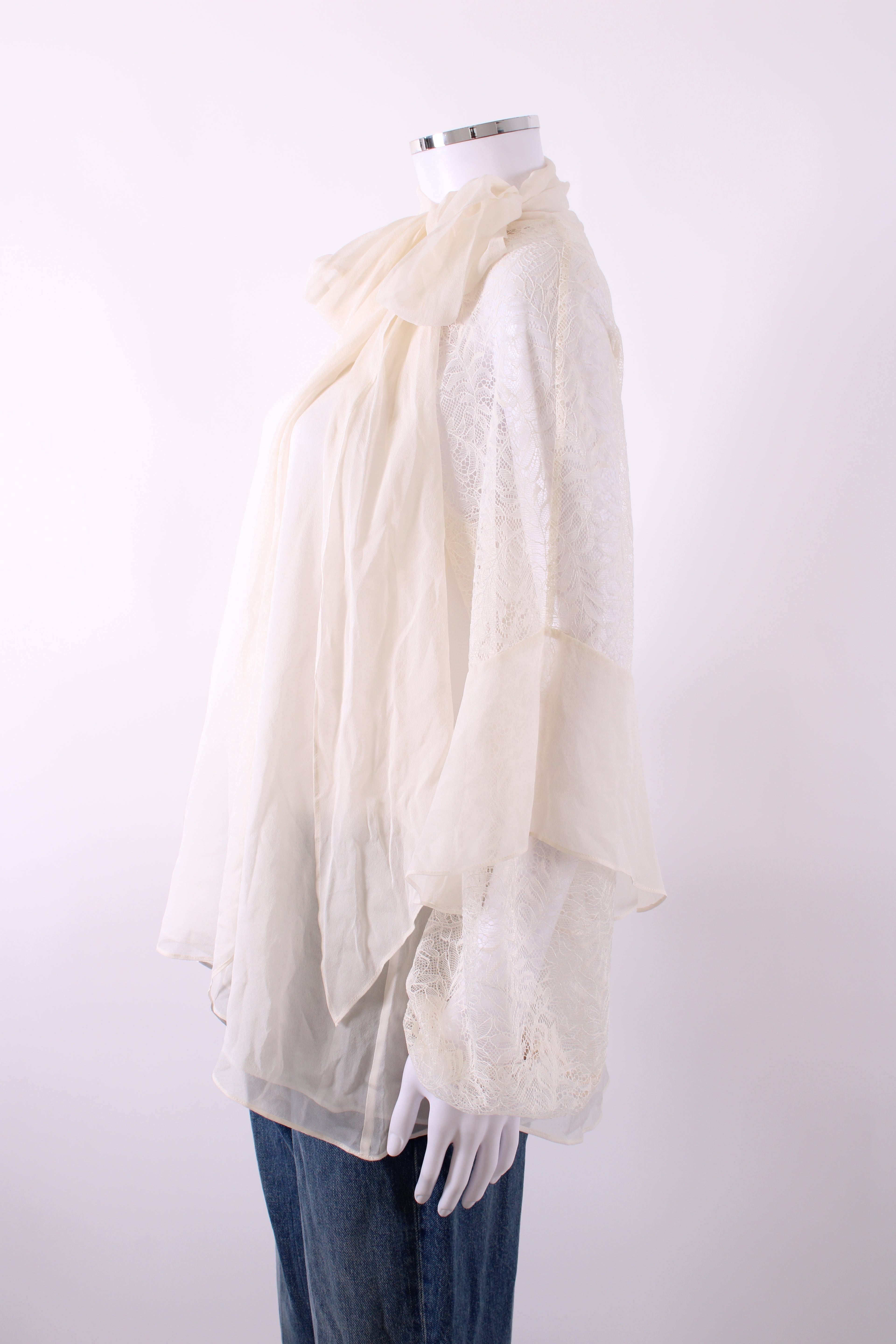 Diane Von Furstenberg Lace Silk Sleeve Blouse White M
