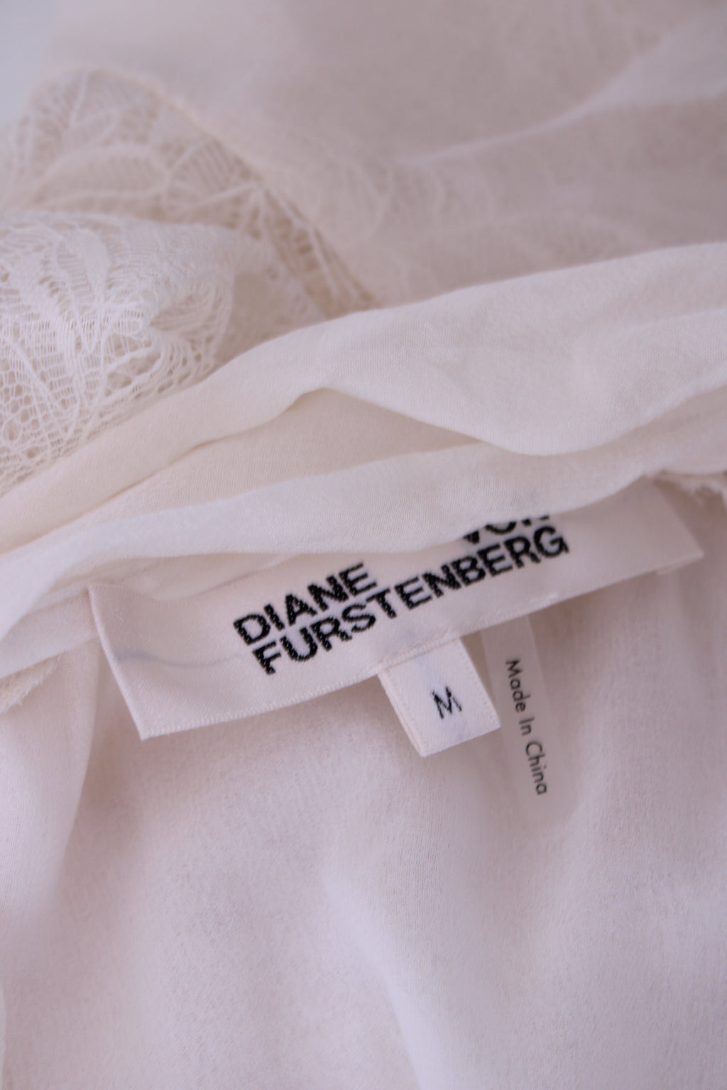 Diane Von Furstenberg Lace Silk Sleeve Blouse White M