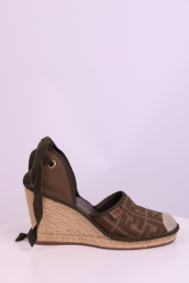 Fendi Monogram Espadrille Wedges Khaki 38.5