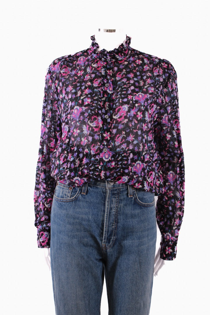 Isabel Marant Etoile L/S Floral Blouse Black/ Purple 6