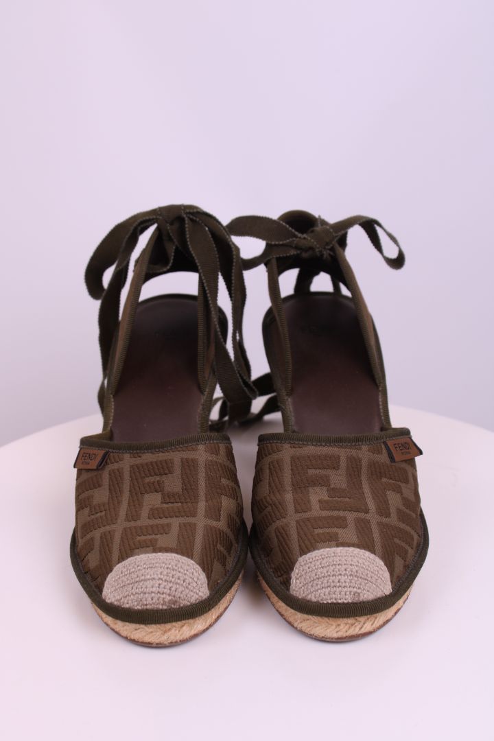 Fendi Monogram Espadrille Wedges Khaki 38.5
