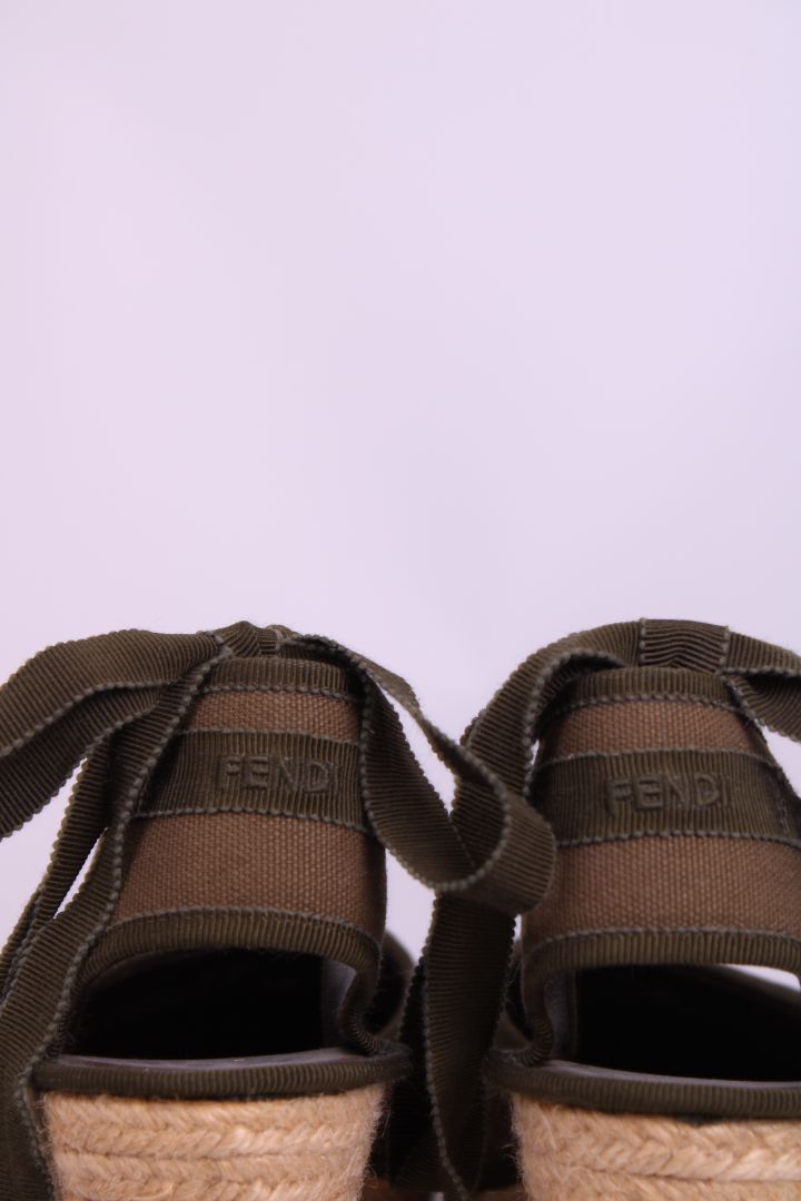Fendi Monogram Espadrille Wedges Khaki 38.5