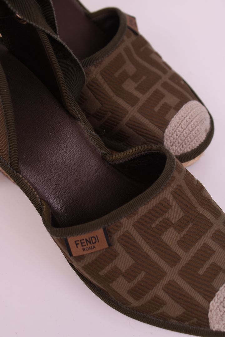 Fendi Monogram Espadrille Wedges Khaki 38.5