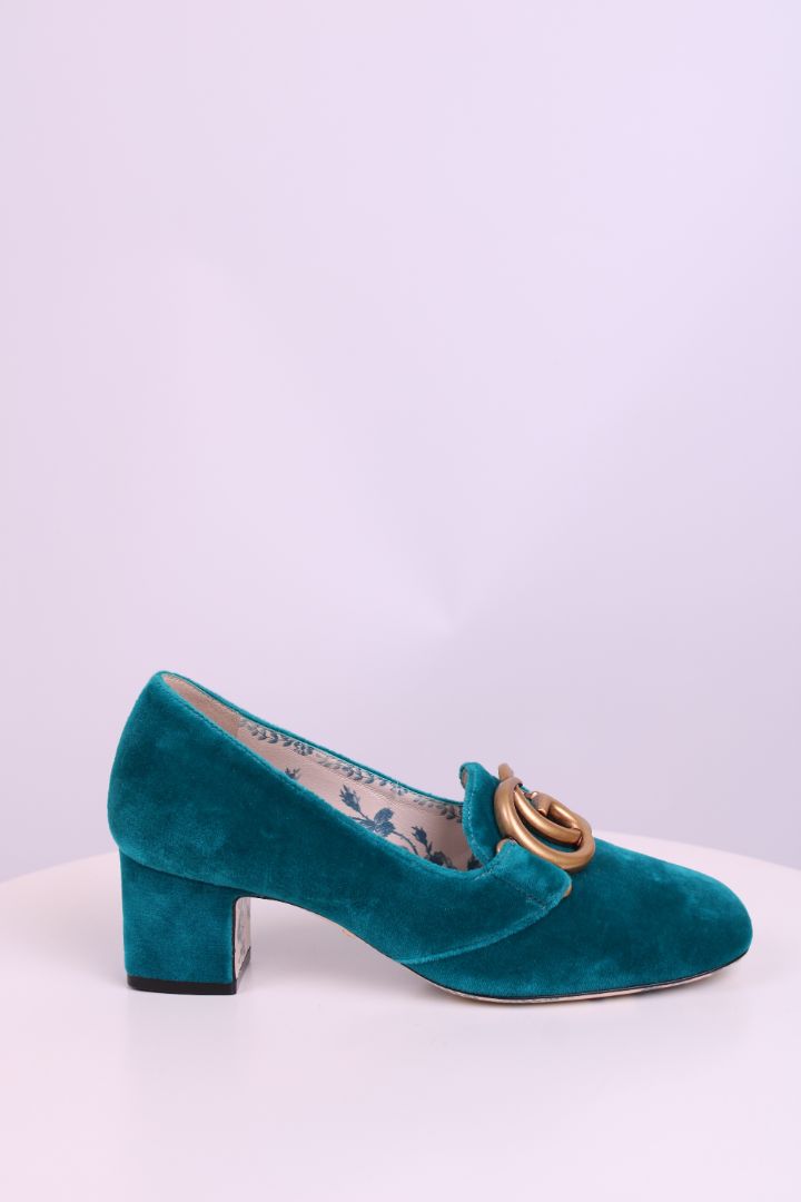 Gucci GG Velvet Heels Turquoise 35