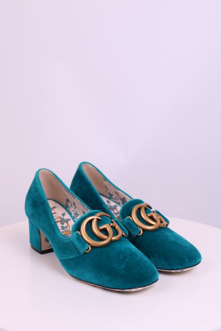 Gucci GG Velvet Heels Turquoise 35